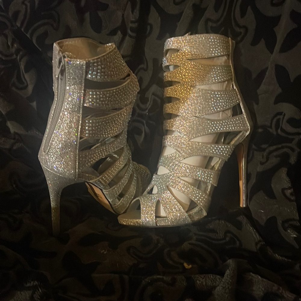 Silver rhinestone stilettos